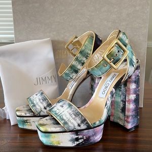 NEW Jimmy Choo Jax / PF 125 Tie Dye Oasis Platform Sandals 37.5
